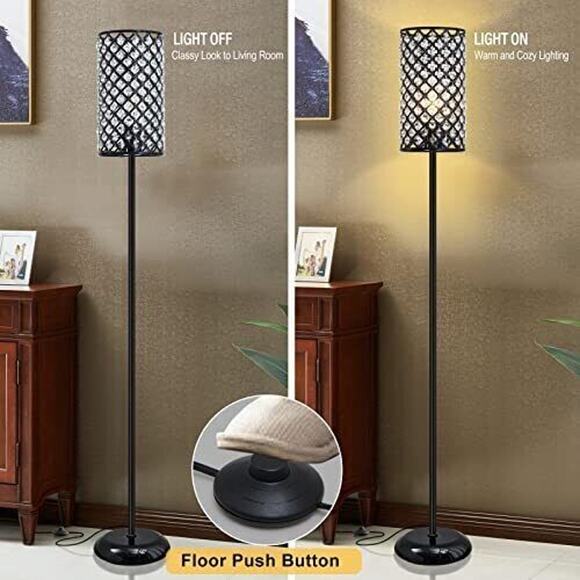 Crystal Floor Lamp, Modern Standing Lamp with Elegant Shade Floor Lamp Black - Picture 4 of 5